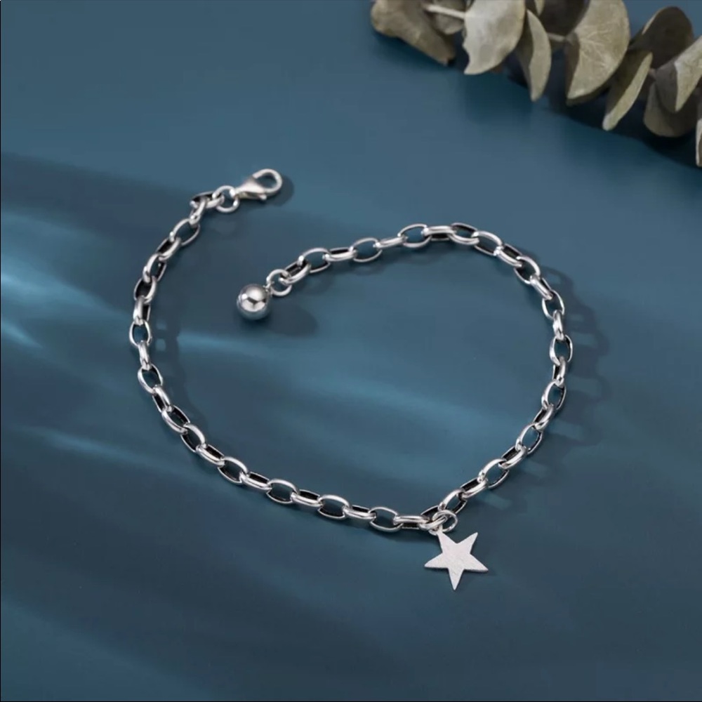 NEW 925 STERLING SILVER STAR PENDANT BRACELET, NICE BRACELET, CUTE BRACELET